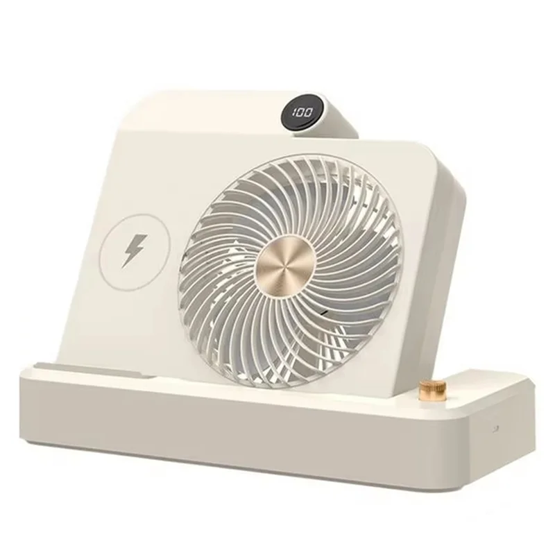 A15Q-Desktop Fan Air Circulator Fan With Wireless Charger Angled Base 100 Speed Adjustment Digital Display Cooling Device