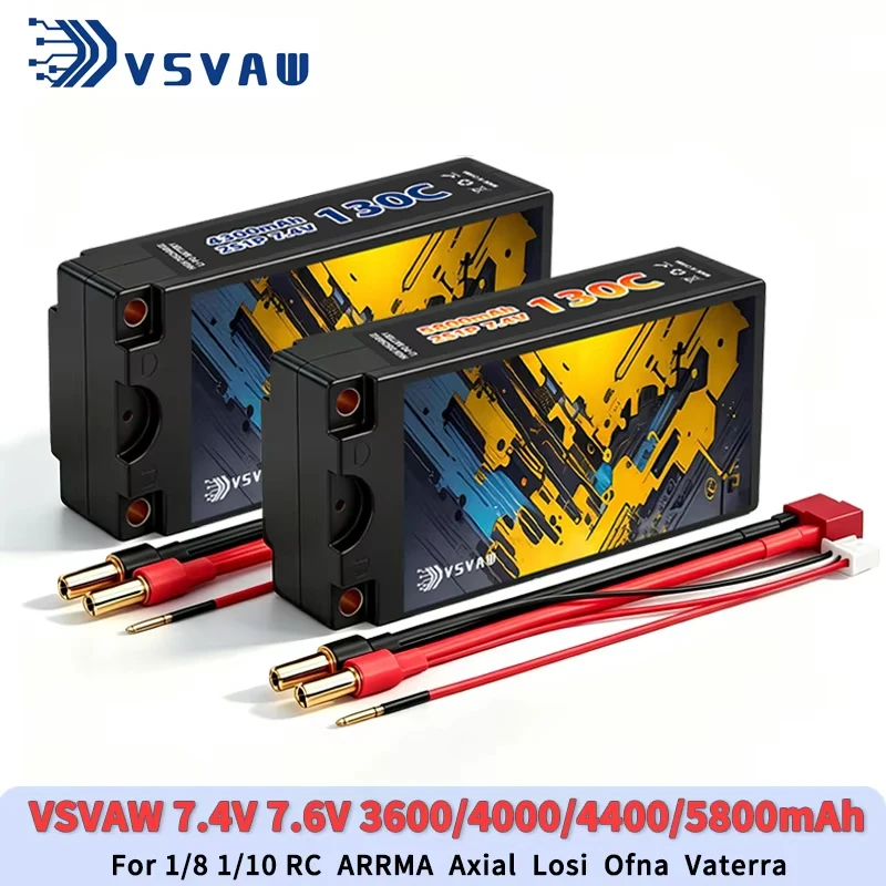 VSVAW 2S 7.4V 7.6V 3600/4000/4400/5800mAh Hardcase Shorty Lipo Akku 5mm Bullet mit T XT60 Stecker für RC 1/10 Auto Buggy Truck