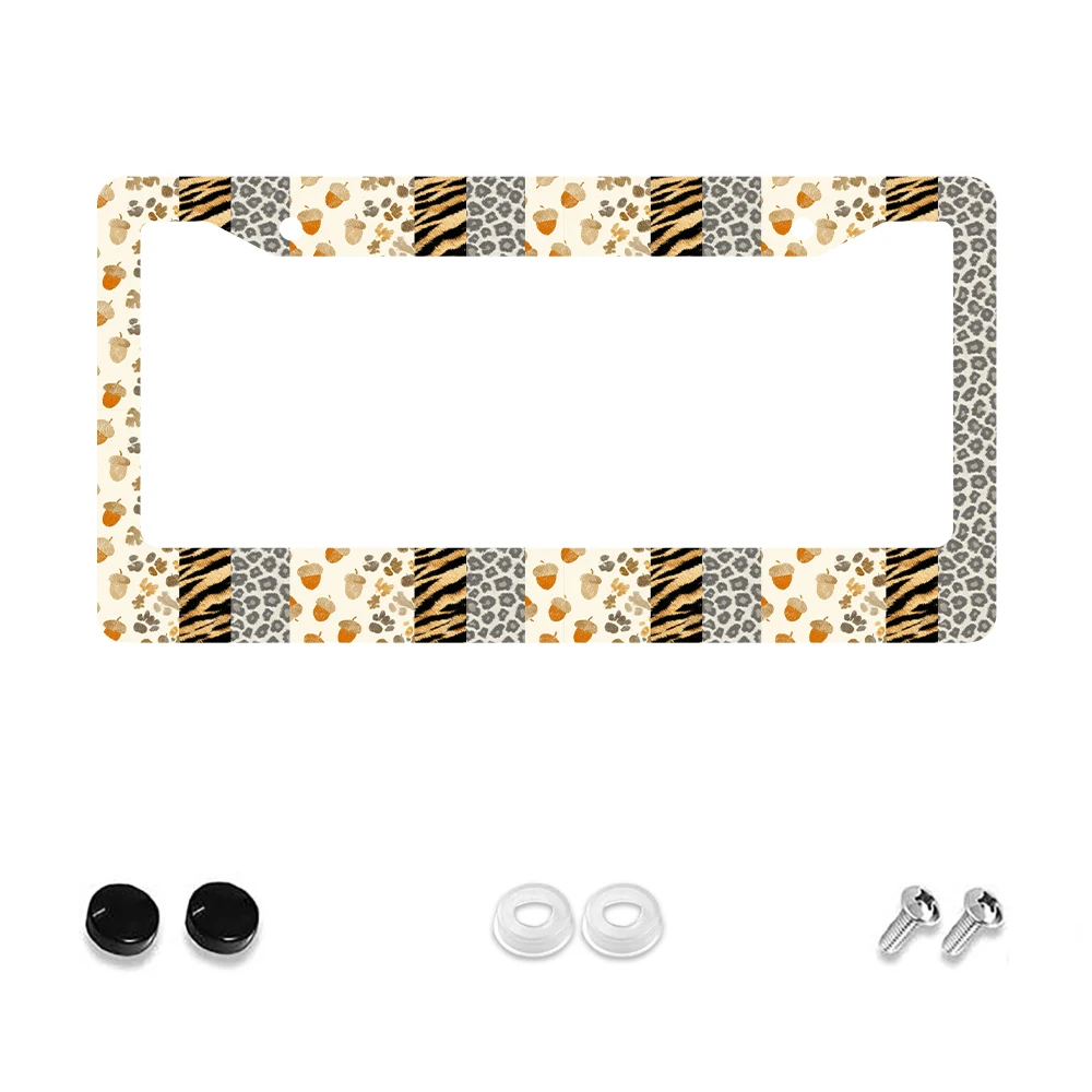 

1 шт. Ретро коричневая рамка для номерного знака с 2 отверстиями в виде желудя и леопарда, алюминиевый материал, 12x6 дюймов с комплектом винтов, забавный автомобильный декор