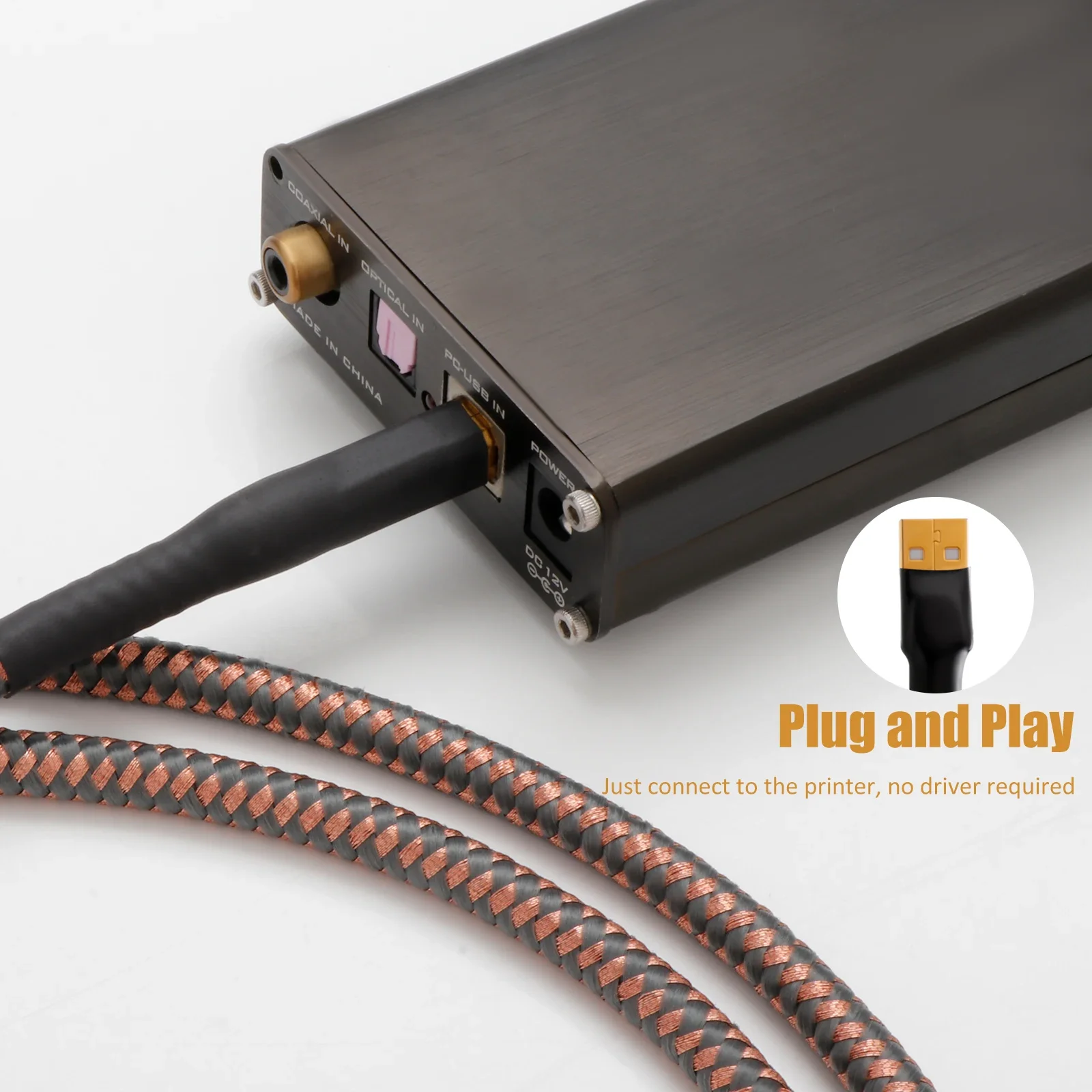 สายสัญญาณเสียง USB พร้อมแผ่นทองปลั๊กอะแดปเตอร์แปลงสัญญาณเสียงจาก OFC สายเคเบิลข้อมูลทองแดงใหม่