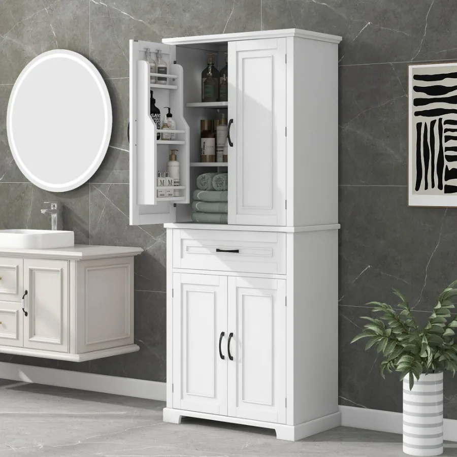 

Bathroom Storage Cabinet with Doors and Drawer Multiple Storage Space Adjustable Shelf
