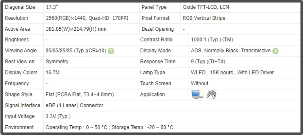 NE173QHM-NY9 17.3 inch Laptop LCD Screen Display IPS Panel QHD 2560x1440 Without-touch