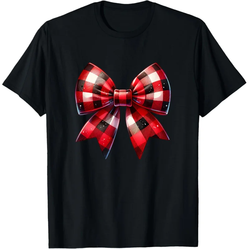 

Bow Christmas Red Buffalo Checkered Women's Short sleeved T-shirt