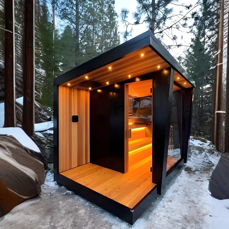 Rilassamento sanitario con pannello di controllo elettrico in legno massello per 2 persone prefabbricato all'aperto di grandi dimensioni per sauna 3KW 6KW