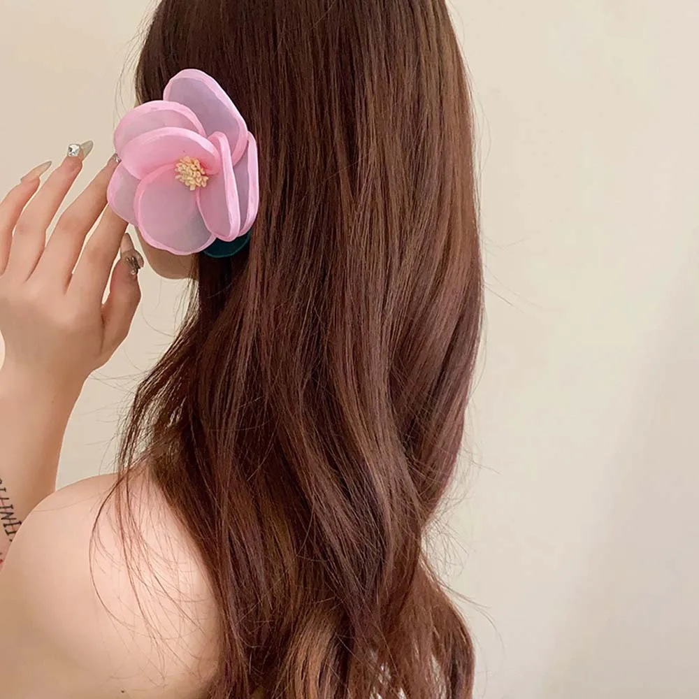 Korean Style Mesh Flower Hair Clip Vacation Headwear Female Hair Accessories Mesh Flower Hairpin Ren Pink White Headdress