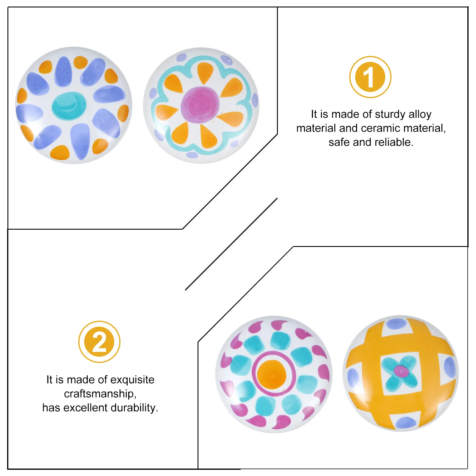 

4Pcs Cartoon Ceramic Alloy Handle Set Modern Single Hole Round Knobs Suitable for Wardrobe Drawer Pull Cabinet Furniture