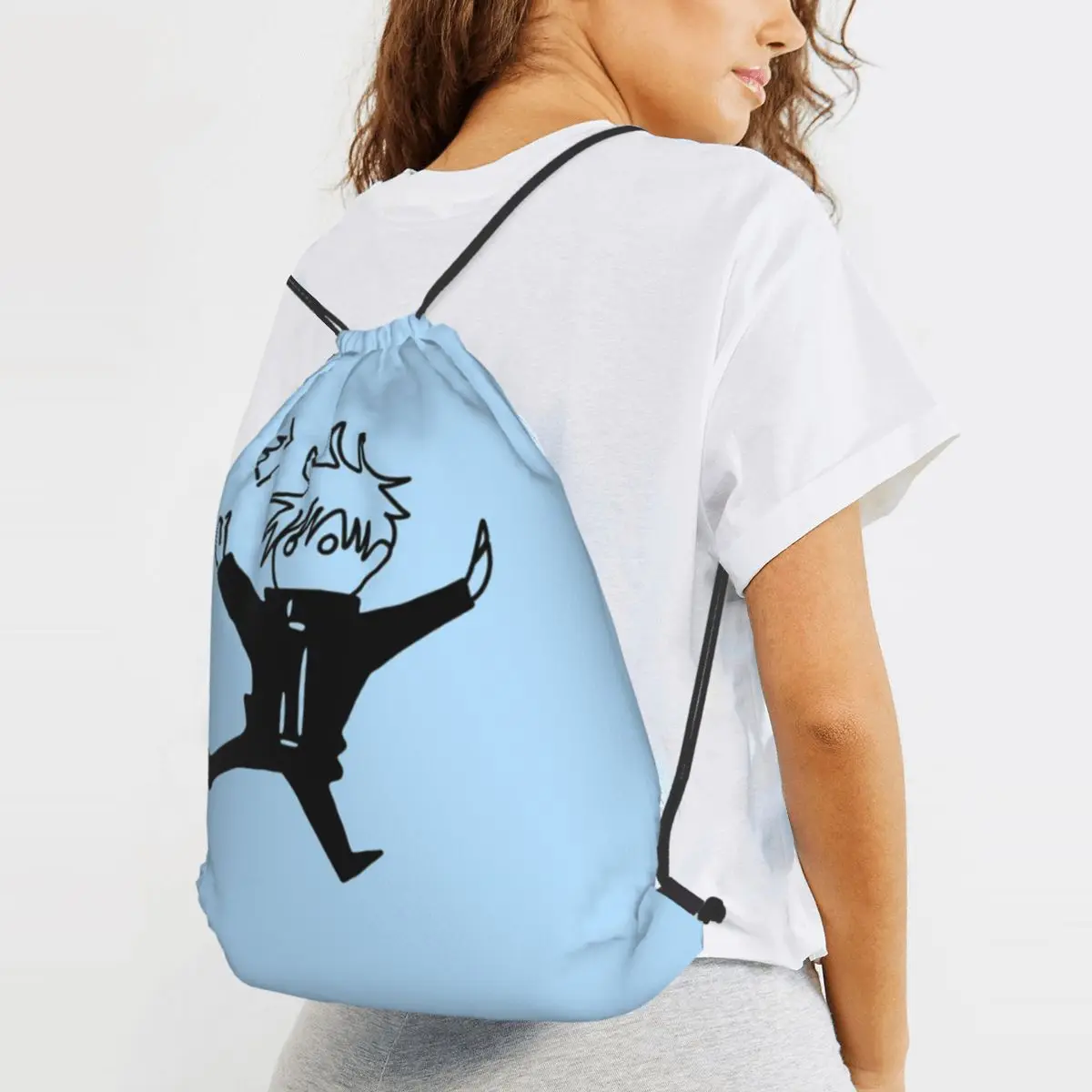 Saturo Gojo Backpacks Casual Drawstring Bundle Pocket Sports Bag Book Bags for Man Woman Students