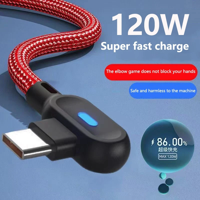 Data Cable 1M 2M 90 Degree USB Type C Cable 120W Fast Charging USB A To Micro Cable For Samsung Xiaomi Huawei Android Phones
