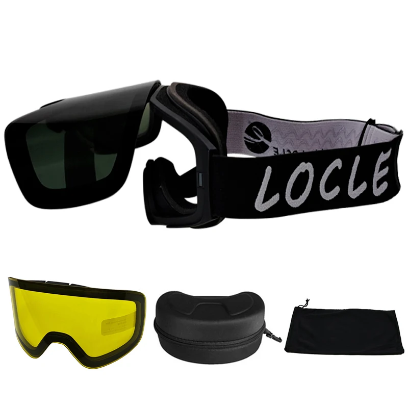 

LOCLE Flip-top Magnetic Ski Goggles Women Men Double Layers Anti-fog Ski Mask OTG Skiing Eyewear UV400 Snow Protection Glasses
