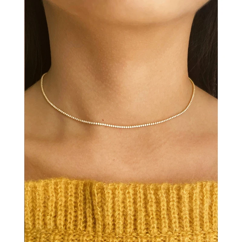 Peri'sBox 1mm Cubic Zirconia Chain Necklace Dainty Super Thin Tennis Choker Necklaces Jewelry for Women Donna Collane Hot