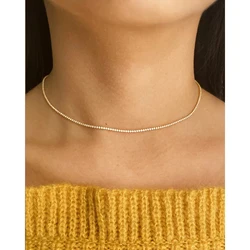 Peri'sBox 1mm Cubic Zirconia Chain Necklace Dainty Super Thin Tennis Choker Necklaces Jewelry for Women Donna Collane Hot