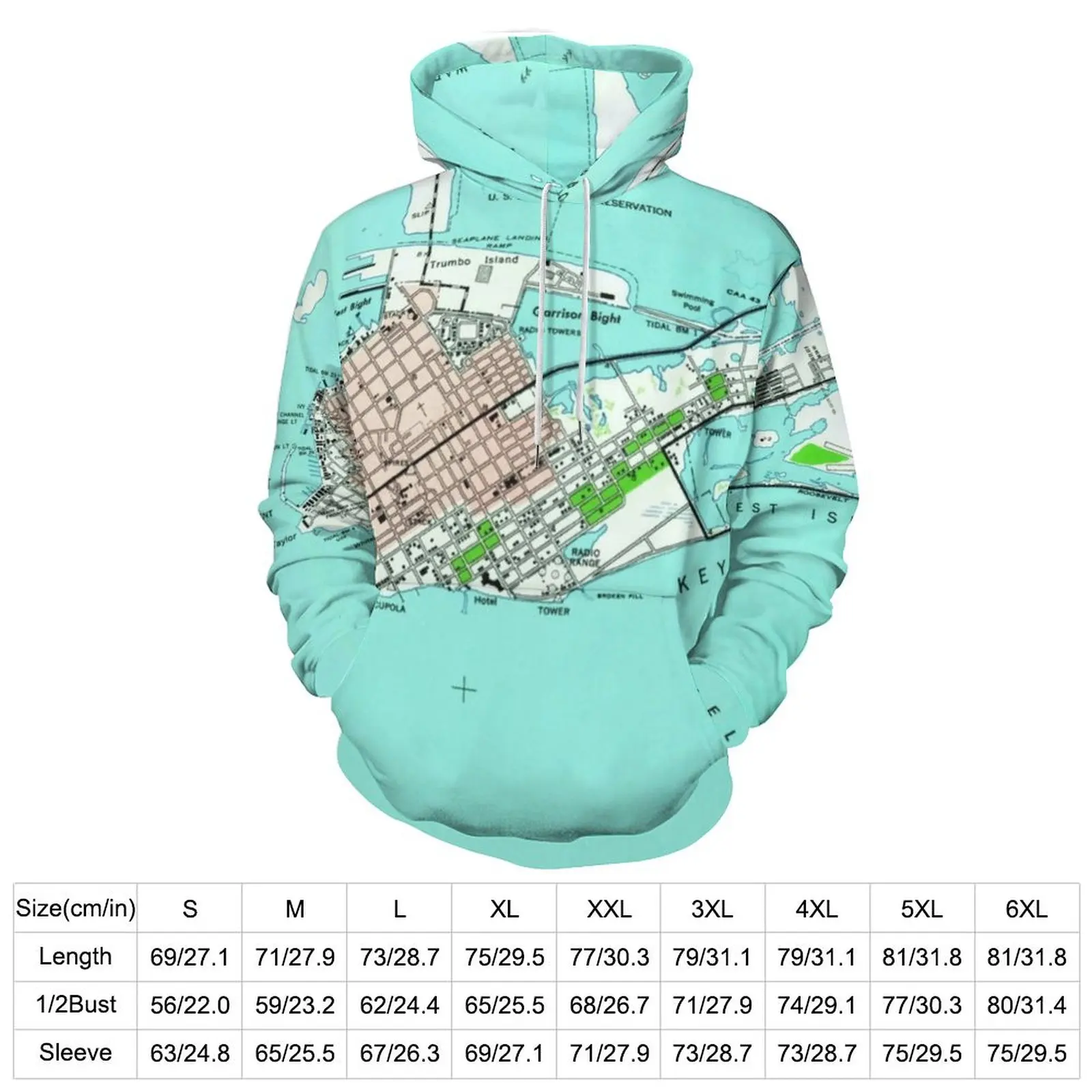 Vintage Map Print Hoodies Key West Florida Streetwear Oversize Hoodie Ladies Long-Sleeve Pretty Design Casual Hooded Sweatshirts