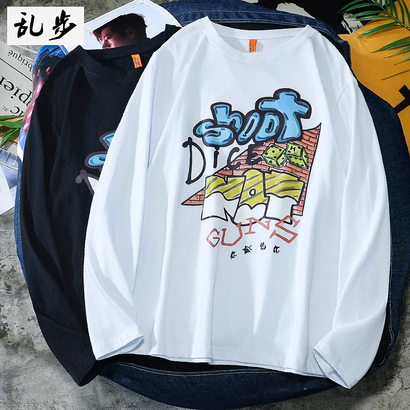 

Hip Hop Sle Long Sve round Ne T-irt ex Autumn Winter Trendy fiti Print Base irt Cotton Comfortable Fit T-S...