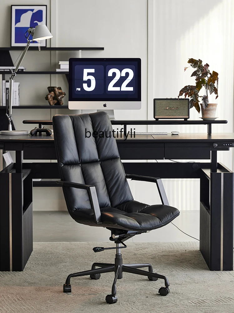 Leather Office Chair Home Comfortable Long-Sitting Desk High Backrest Computer Chair Executive Chair