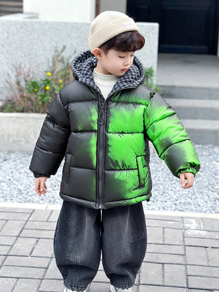 

Boys Fce Lined Cotton Jaet adient Color Blo Thi Warm Winter Coat Youthful Printed Casual Outerwear for Teens