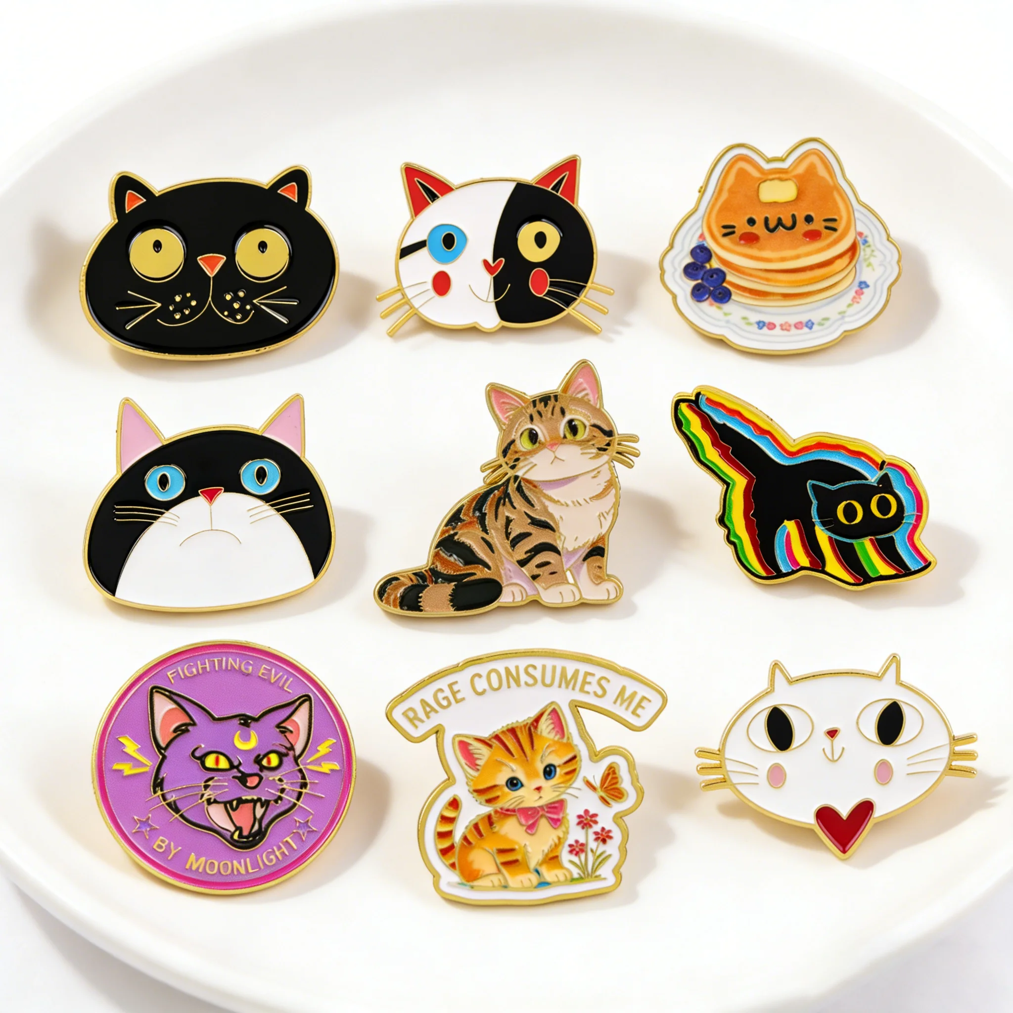 Cute Cat Enamel Pin Kawaii Animal Badges on Backpack Colorful Brooches Hat Lapel Pins Cosplay Accessories Gifts