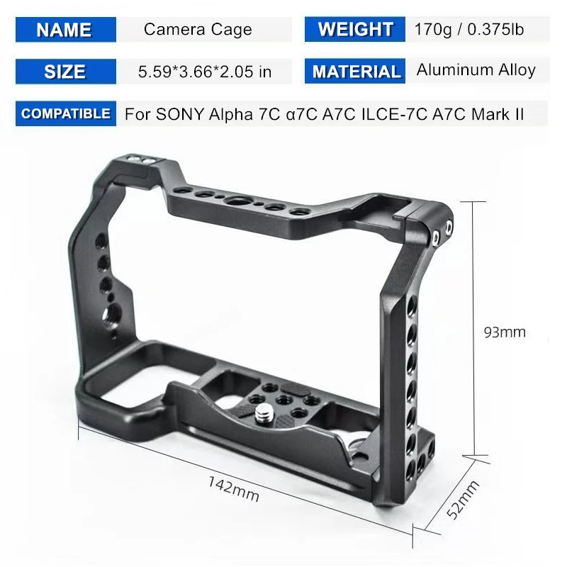 Professional A7C Camera Cage for SONY Alpha 7C a7C ILCE-7C A7C Mark II,Aluminum Alloy Protective Frame with Multi-Type Extension