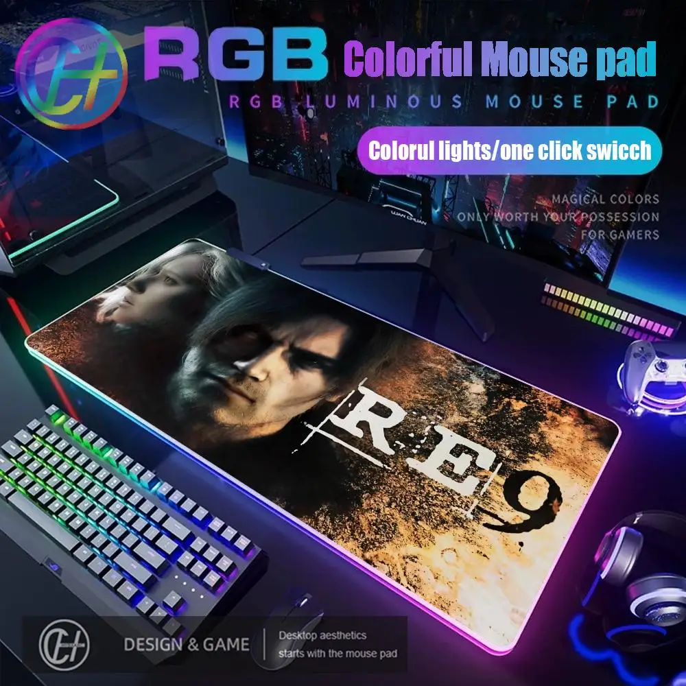 

HYBXAXC Mouse Pad RGB Gaming Mouse Pad Desk Mat HD Gamer Large LED Light XXL Resident Evil Requiem Mouse Pad 900x400x4mm