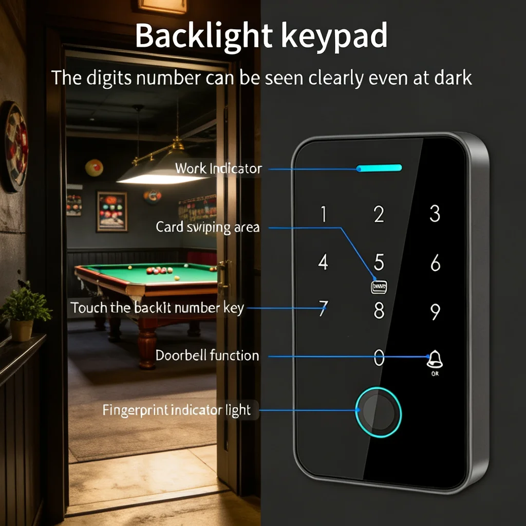 NFC Bluetooth work with Tuya APP Smart Keypad Lock 13.56MHz RFID, Backlit Touch, WG Output & IP66 Waterproof for Access Control