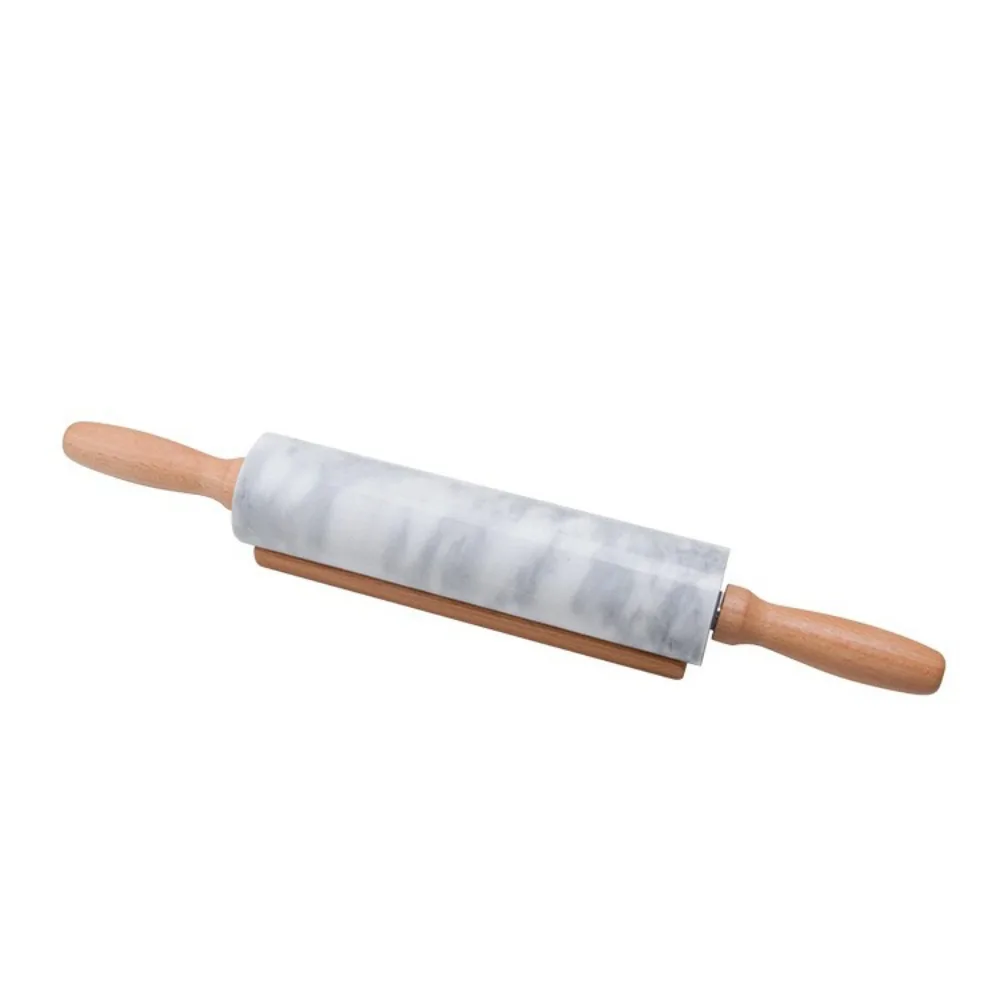 

Practical Wooden Handle Marble Rolling Pin Nonstick with Storage Base Dough Roller Smooth Surface Rolled-out Dough Stick Fondant
