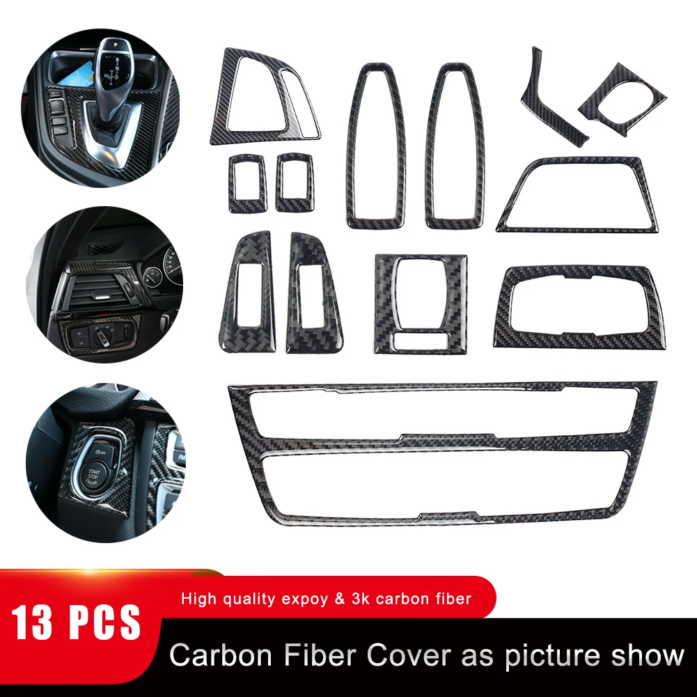 

13PCS/Set Real Carbon Fiber Cover Interior Trim Decor Cover For BMW 3 4 Series F30 F31 F32 F33 F34 Car Accessories High Quality