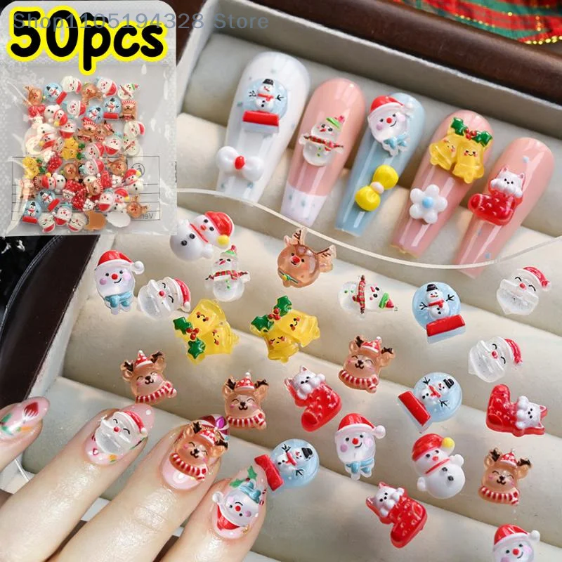 [MP]50Pcs Cartoon Xmas Sock 3D Resin Nail Charms Santa Claus Snowman Elk Christmas DIY Nail Rhinestones Decoration