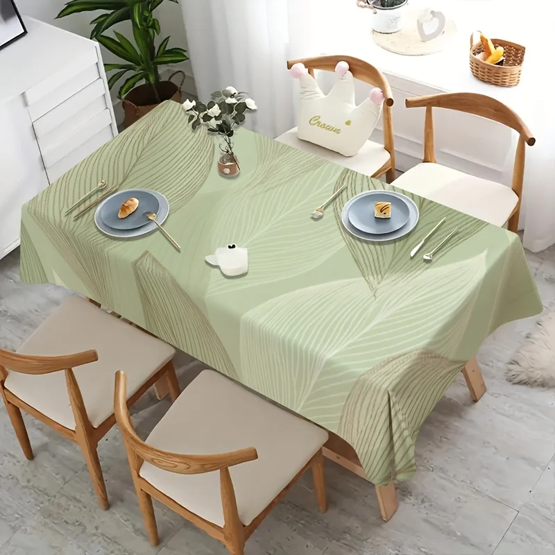 Minimalist Leaf Line Table Cloth,Soft Sage Green Base with Delicate Vein Pattern, Waterproof Table Cover for Indoor Dinner Decor