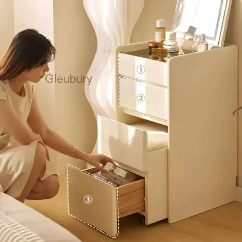 

Stool Makeup Desk Equipped LED Whole Lights Solid Wood Dresser Bedside Table Integrated Cabinet Dressing Table Makeup Vanity