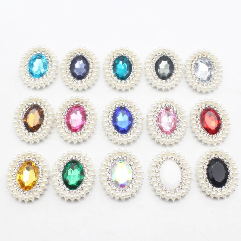 New 10pcs 20 * 25MM Oval Acrylic Alloy Shiny Rhinestone Jewelry DIY Clothing Pearl Jewelry Handicraft Accessories