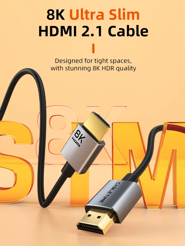 CABLETIME Ultra Slim HDMI 2.1 Cable 8K 60HZ 4K 120Hz 48Gbps High Speed HDMI 3.8mm dla PS5/Xbox Series X/Roku TV/HDTV/Blu-ray — zdjęcie produktu 7