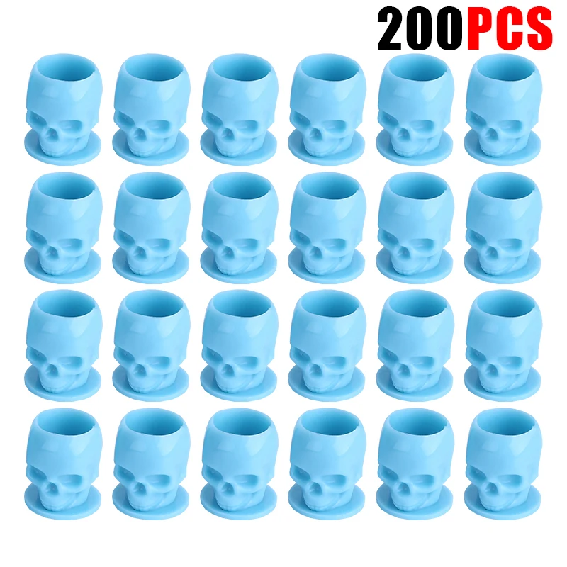 200PCS  Disposable Tattoo Skull Ink Cup Permanent Makeup Pigment Holder Container CapTattoo Accessory for Tattoo Artists