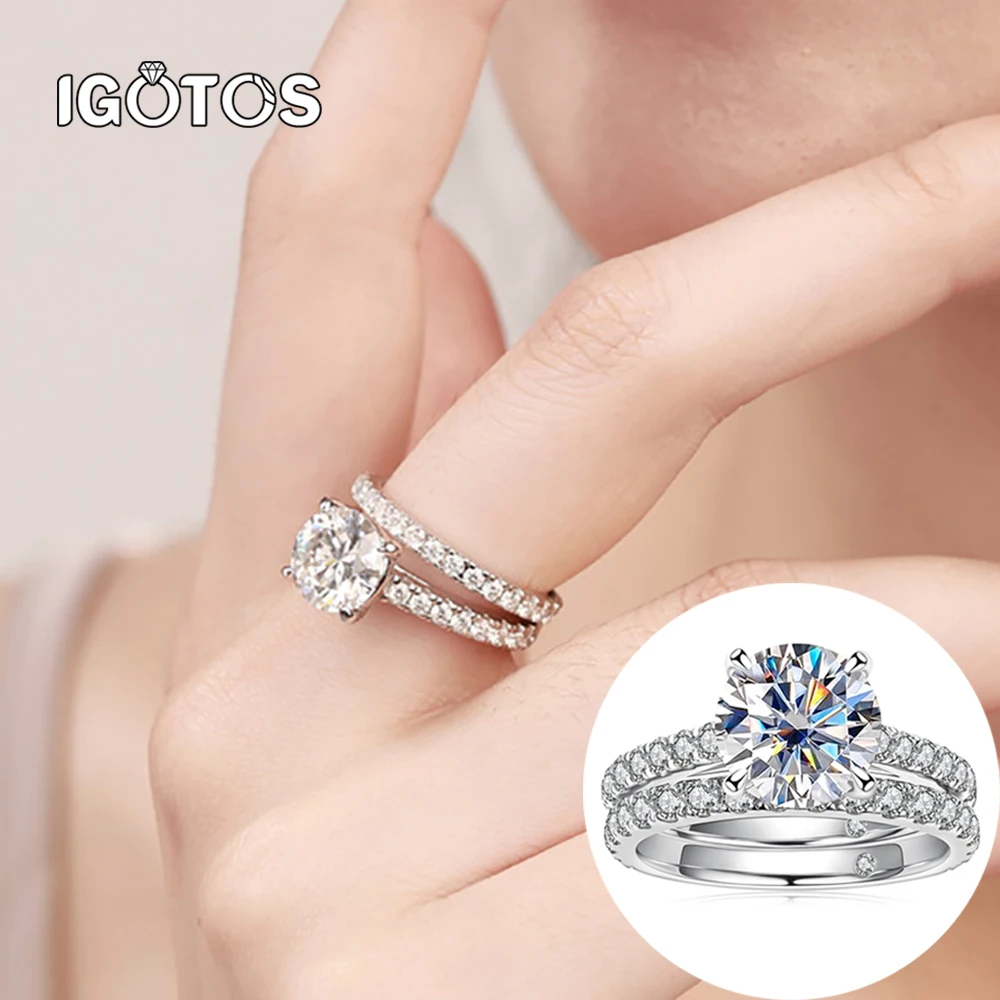 

IGOTOS GRA Certified Full Moissanite Diamond Ring Set D VVS1 5.28ct Bridal Engagement 925 Sterling Silver Wedding Band for Women