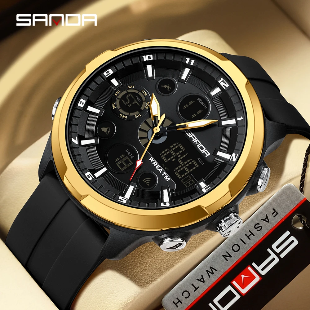 SANDA 9053 G الرياضة العسكرية ساعات رجالية ساعة رقمية فاخرة 50 متر مقاوم للماء كوارتز ساعة اليد للذكور Relogios Masculino