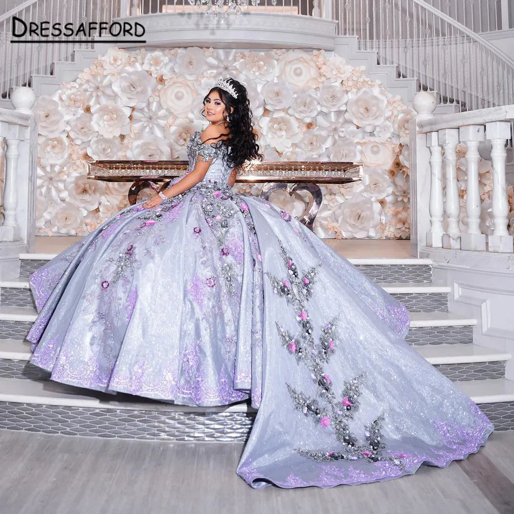 Lilac Purple Off The Shoulder Ball Gown Quinceanera Dress Appliques Birthday Party Gowns Beaded Prom Dresses Vestido De 15 Anos