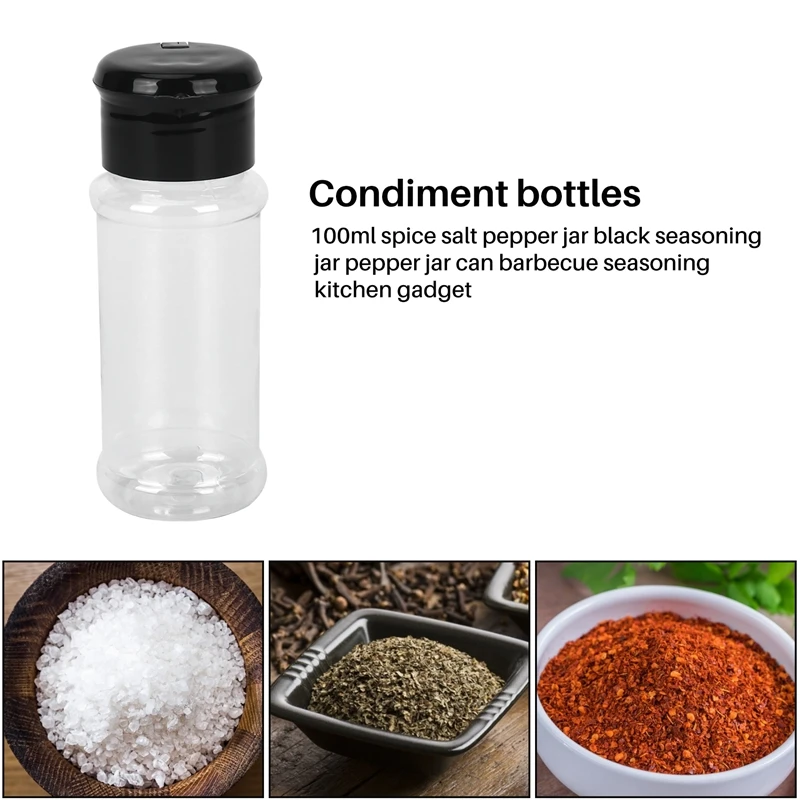 Бутылки для приправ, 20 шт./компл., 100 мл, шейкеры для специй, соли, перца, черная банка для приправ, бутылка для перца