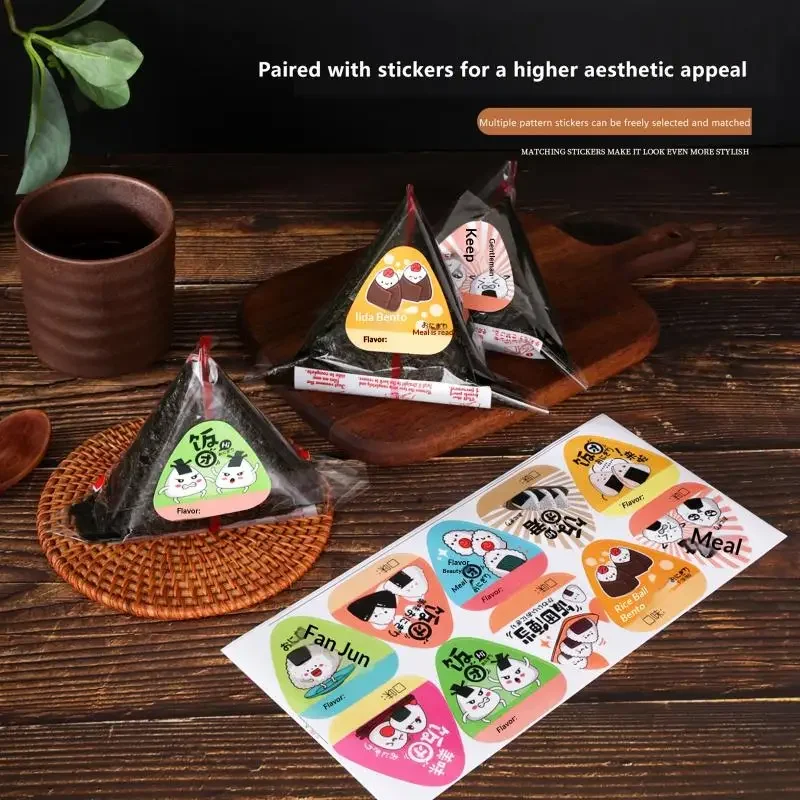 200Pcs Triangular Rice Ball Packaging Bag With Stickers Mold Nori Seaweed Onigiri Sushi Plastic Gift Bags Bento Accessories