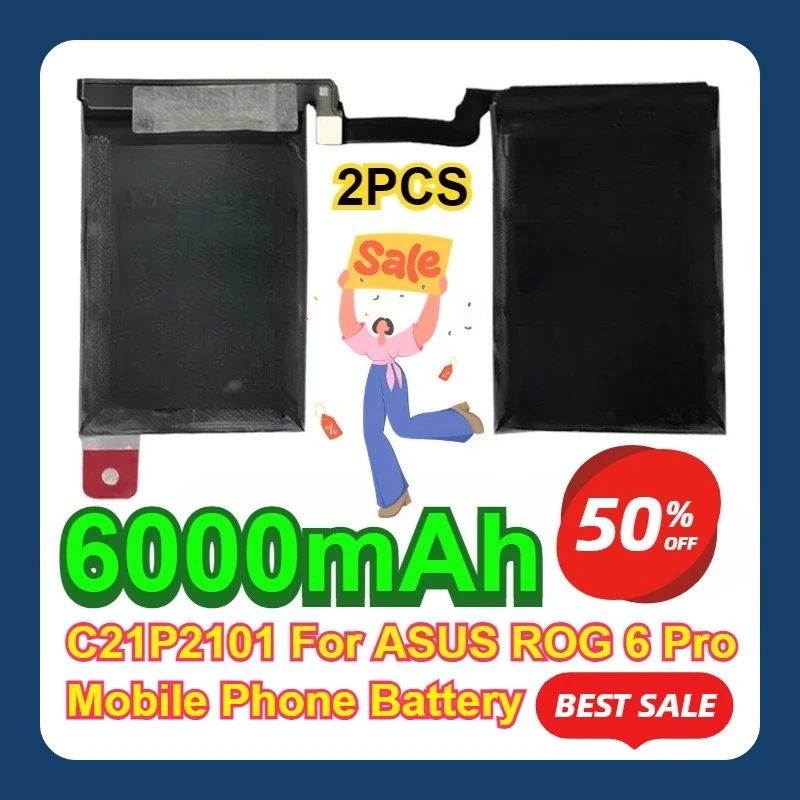 2PCS 6000mAh C21P2101 For ASUS ROG 6 Pro  Mobile Phone Battery
