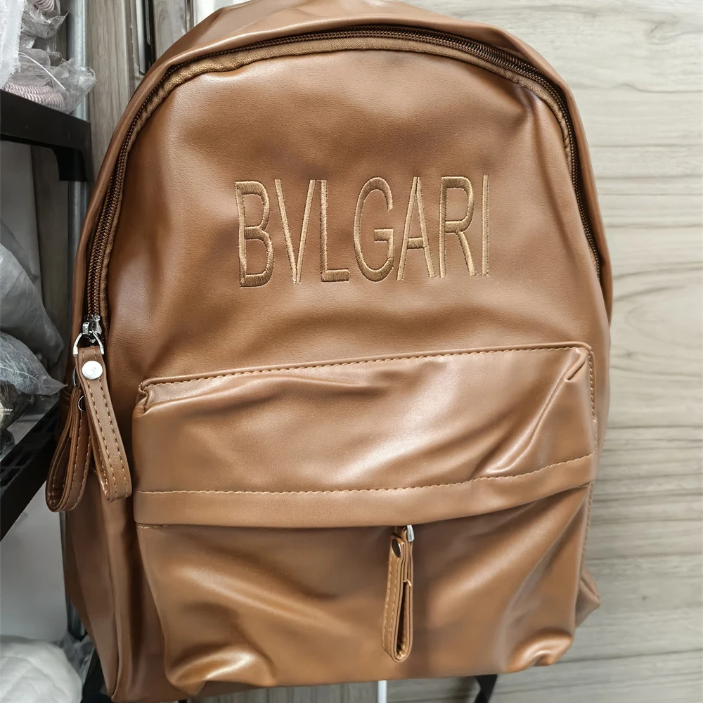 

Personalized Name PU Backpack for College Students Solid Color Large Capacity Backpack PU Leisure Backpack with Embroidered Name