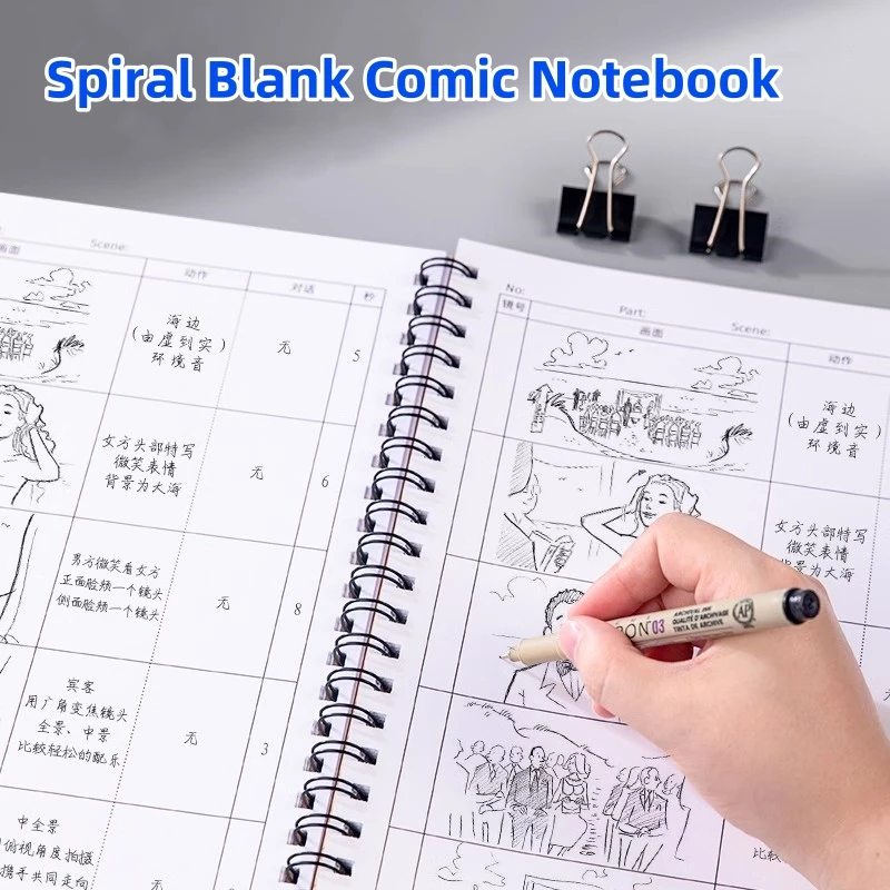 Spiral Blank Comic Notebook For Students Artists A4 Blank Grid Diy Paper Animation Sketchbooks Characters Drawing Stationery