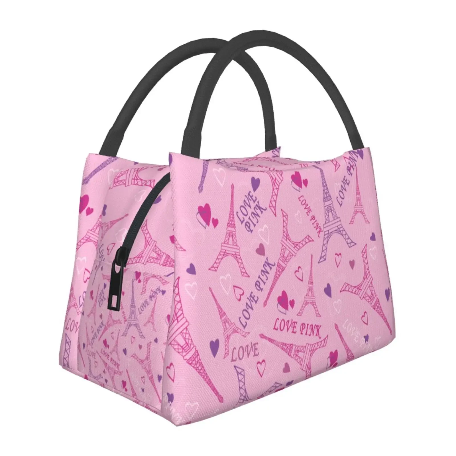 Pink Lovers Tower Insulated Lunch Bag Women Food Bag for Work Tote with Lunch Bag Kawaii Girl Shcool Picnic Office