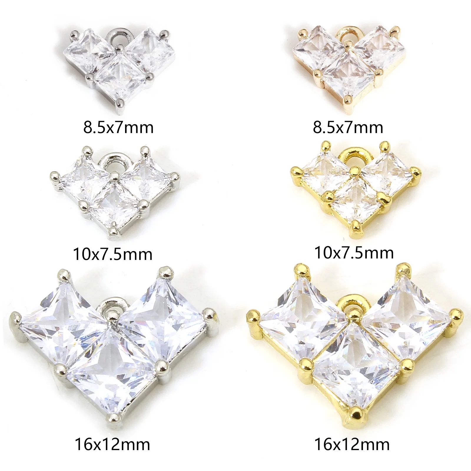 1pc New Sweet Brass Valentine\'s Day Charms Multicolor Heart Clear Rhinestone Pendant DIY Necklace Earrings For Women Jewelry