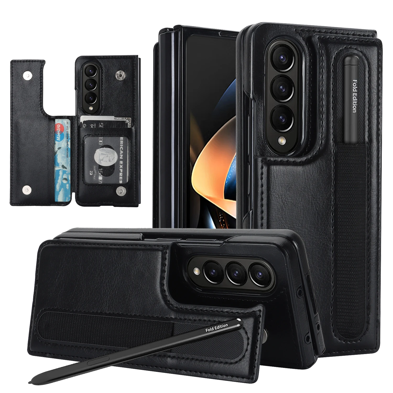 

PU Leather Purse Phone Case for Samsung Galaxy Z Fold 5 4 3 Fold5 Fold4 Fold3 5G Pen Slot Card Holder Shockproof Stand Cover