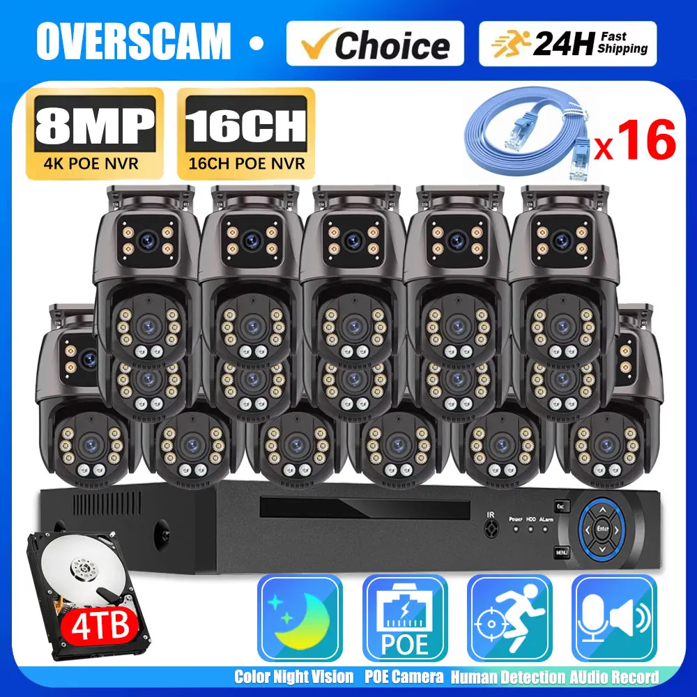 

Outdoor PTZ 16CH POE NVR Security Video Surveillance Kit 8MP POE Dual Lens Security Camera Set Two Way Audio Surveillance System