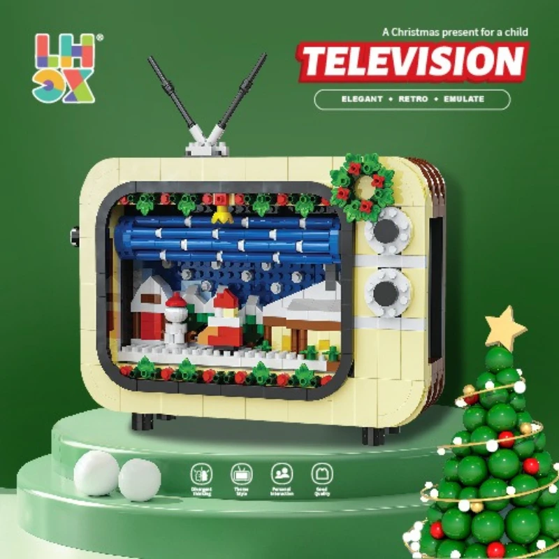 Set di blocchi di costruzione TV di Natale, 800 + pezzi regalo di festa modello di Babbo Natale giocattoli da costruzione, giocattolo creativo fai da te di Natale per 14+y