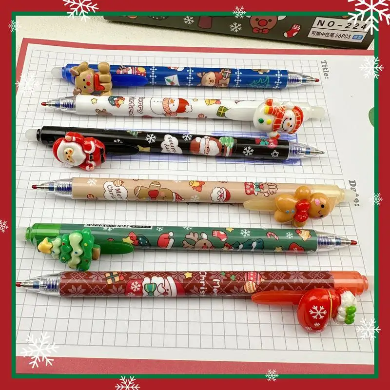 

12 шт., рождественская гелевая ручка с рисунком 0,5 мм, милая студенческая быстросохнущая черная чернильная ручка для письма, высокое качество, офисная ручка для подписи, Рождественский подарок