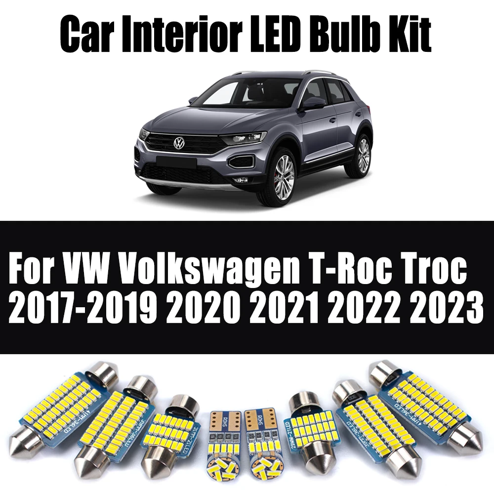 10Pc LED Interior Dome Trunk Light Ceiling Bulb Kit For VW Volkswagen T-Roc Troc 2017 2018 2019 2020 2021 2022 2023 Accessories