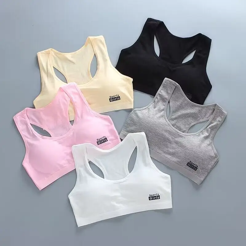 

New Girl Bra Puberty Camisole 8-16T Cotton Wrap Chest Summer Nno Steel Ring Comfortable Girl Bra Camisole Letter Sports Vest