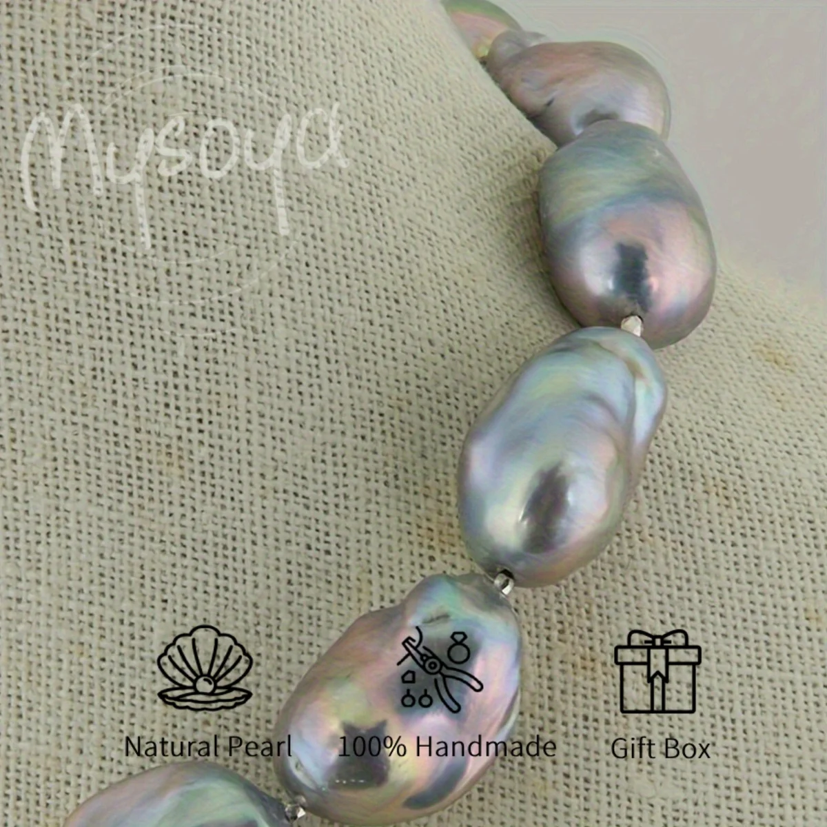 

MYSOYA 13-16mm Gray Baroque Freshwater Pearl Necklace With Gift Box Perfect Gift For Wedding Birthday Christmas New Year