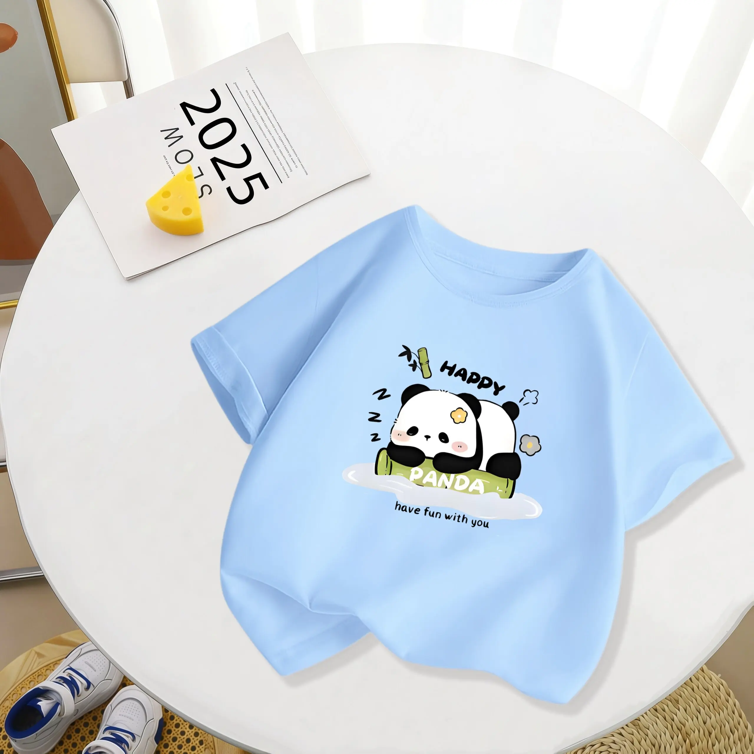 2026 New Cartoon Panda Short Sleeved Children's Stylish Summer Breathable T-shirt for Boys and Girls, Top for Parent-child Wear - view 6