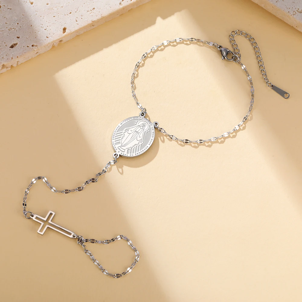 داوابارا مريم العذراء سلسلة اليد الصليب سوار المجوهرات المسيحية الدينية هدية عيد الميلاد الفولاذ المقاوم للصدأ #5